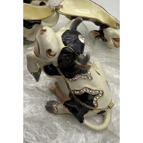Jeweled Enameled Pewter White Cow Hinged Trinket Jewelry Box by Terra Cottage - Picture 3 of 4